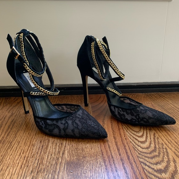 Guess Pointy Toe Suede Lace Chain Stiletto Pumps 9 - Picture 4 of 16